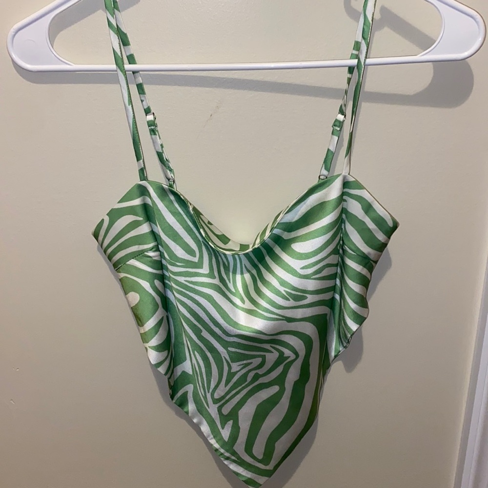 Princess Polly Green and White Zebra Print Crop Top